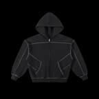 Basic Contrast-Stitched Boxy Fleece Zip Hoodie