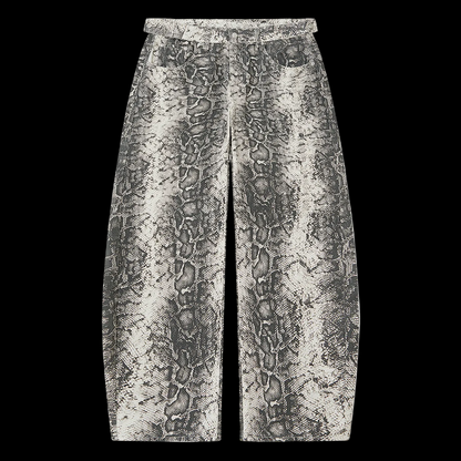 Men's Snake Print Barrel Leg Pants