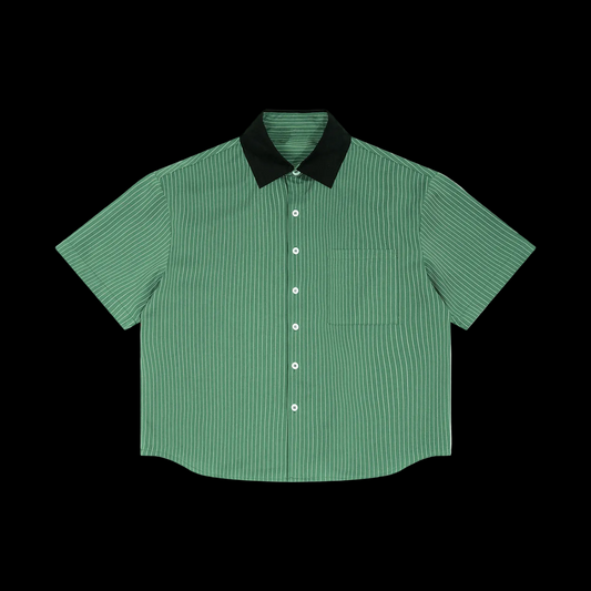 Striped Boxy Contrast Collar Shirt