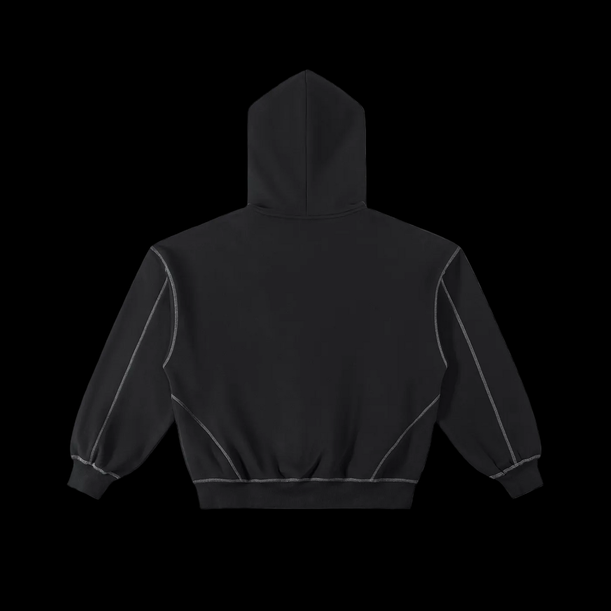 Basic Contrast-Stitched Boxy Fleece Zip Hoodie