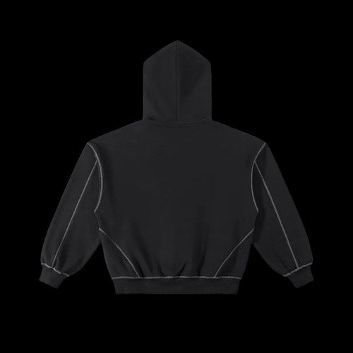 Basic Contrast-Stitched Boxy Fleece Zip Hoodie