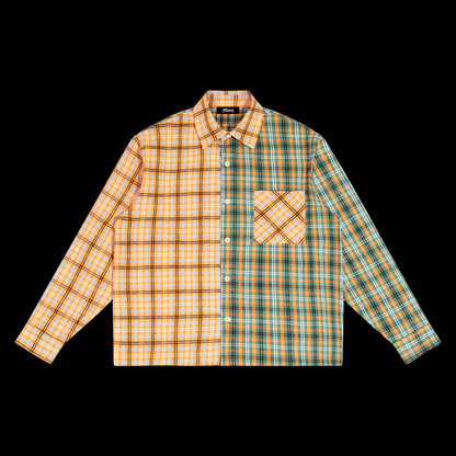 Oversized Plaid Color Block Shirt