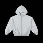Basic Contrast-Stitched Boxy Fleece Zip Hoodie