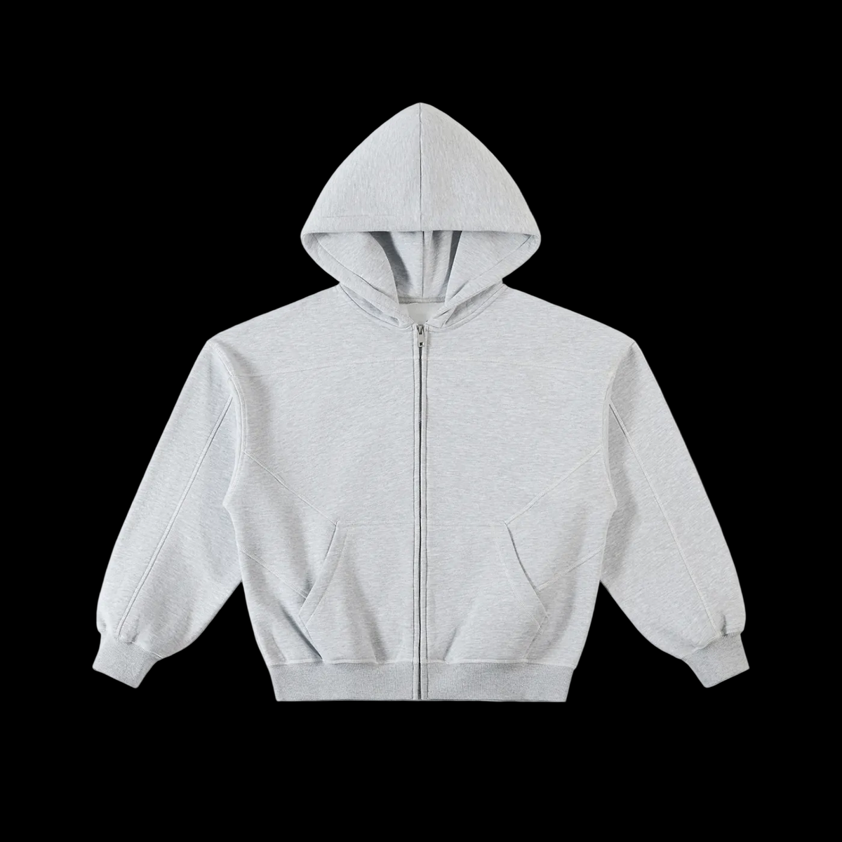 Basic Contrast-Stitched Boxy Fleece Zip Hoodie